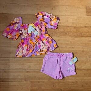 NWT Girls Size S 7 ROXY Outfit - Tropical Motif Top & Pull On Knit Shorts
